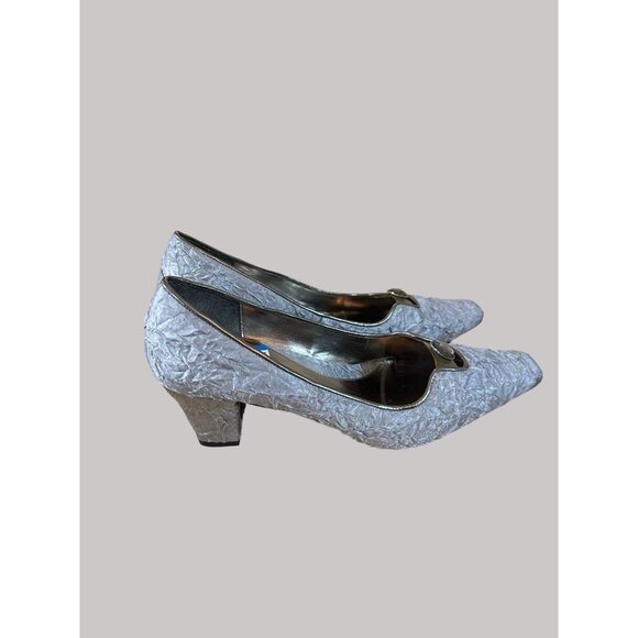 J. Renee Women's Silver Fabric Textured Heels Size 11 - Picture 4 of 14